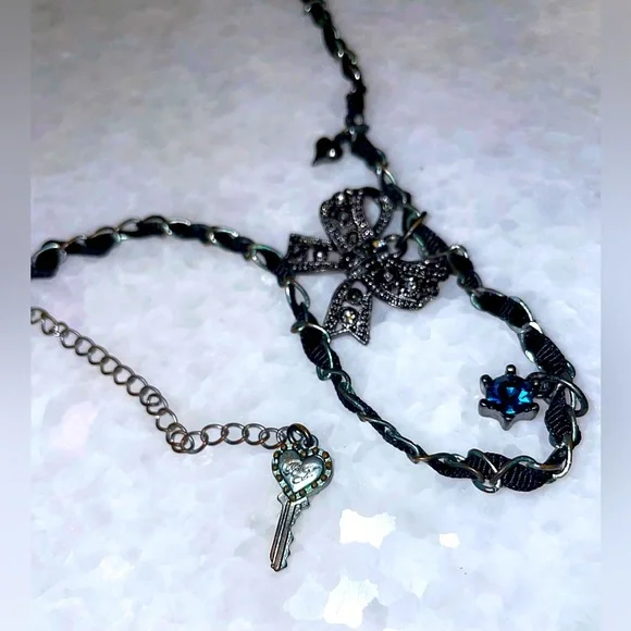 Betsey Johnson Bow Charm Necklace with Key & Gem Accents - Picture 2 of 4
